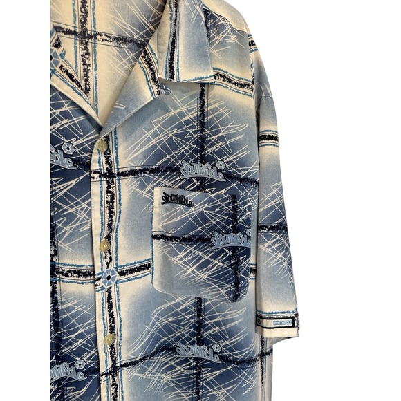 Southpole Vintage Y2K‎ Graphic Print Shirt XXL Blue White Plaid Streetwear 90's - Picture 3 of 9
